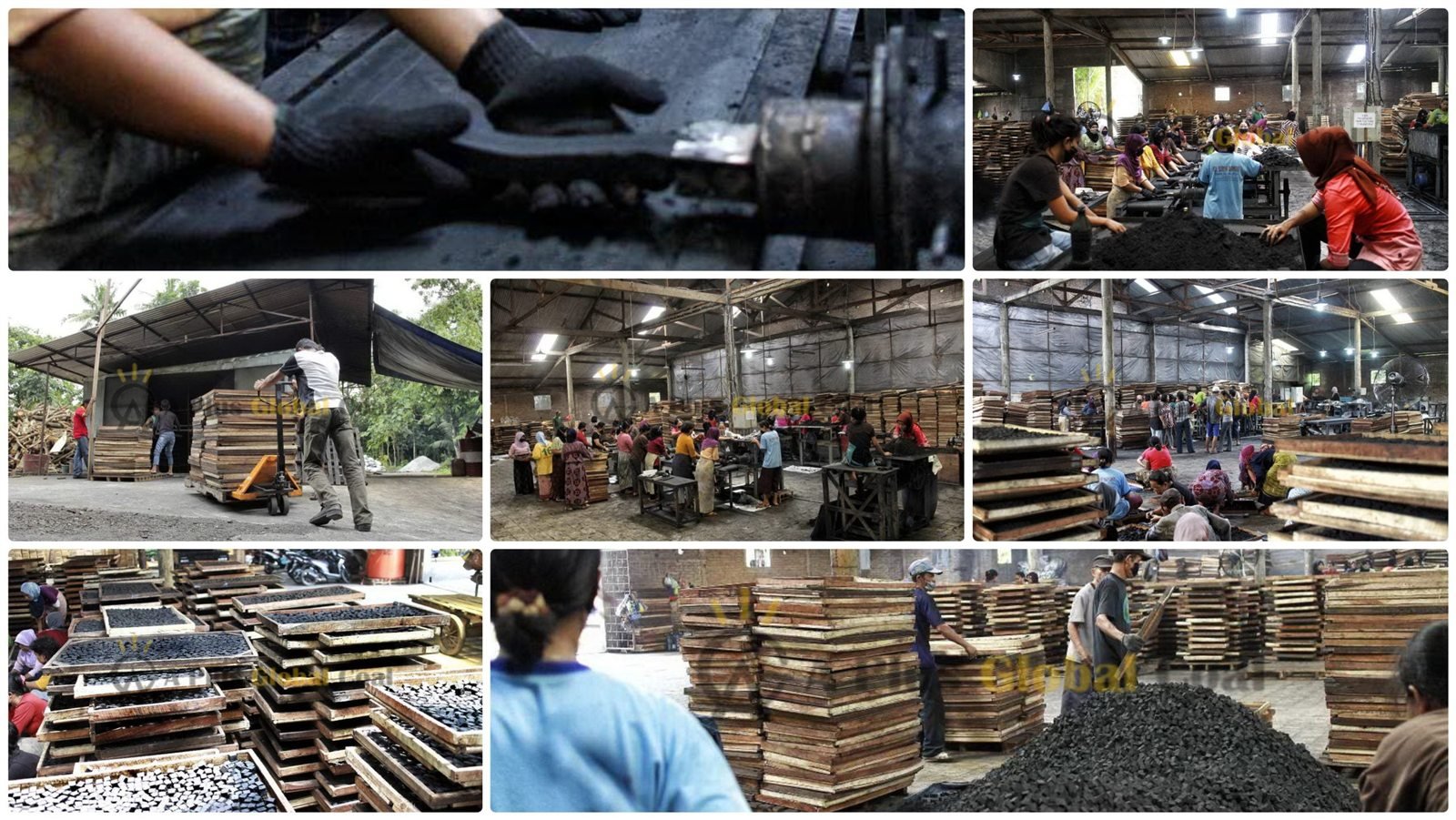Published Arnaout factory scenes in Jepara showing charcoal production